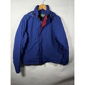 LL Bean Men's Blue Hooded Jacket Lightweight Nylon Shell Size L